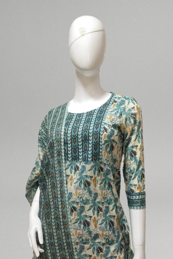 Aqua green floral printed kurti set with dupatta and pants