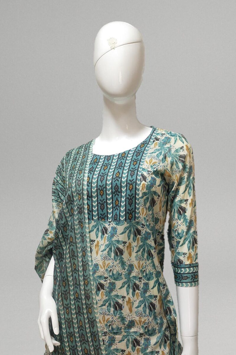 Aqua green floral printed kurti set with dupatta and pants