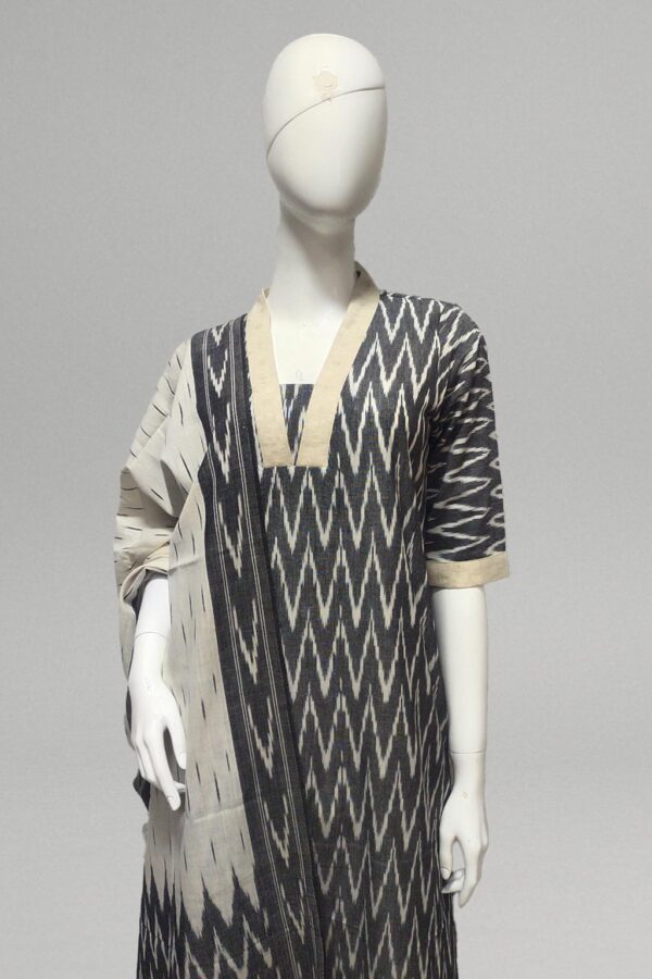 Black & Cream Ikat Kurti Set