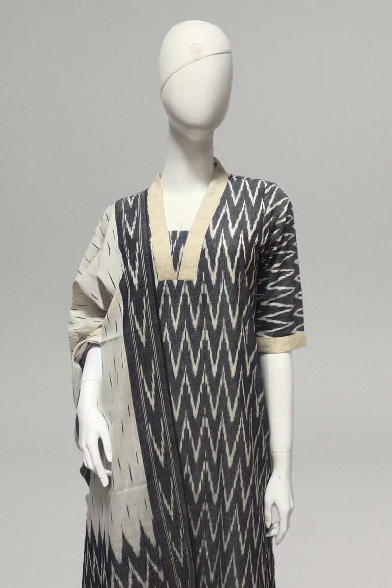Black & Cream Ikat Kurti Set
