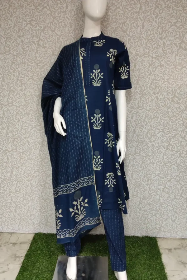 Royal Blue Printed Kurti Set with Dupatta