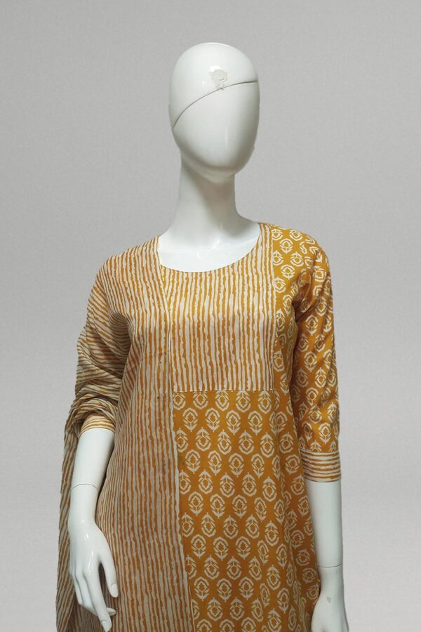 mustard kurti set, block print cotton suit, ethnic wear, festive cotton kurta, kurti with pant