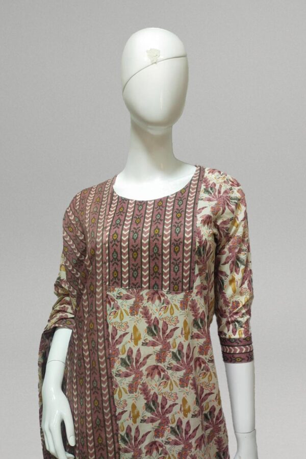 Peach and maroon floral print kurti set with traditional dupatta