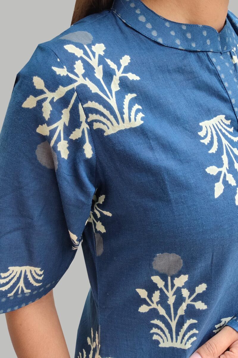 Royal Blue Printed Kurti Set with Dupatta - Image 2