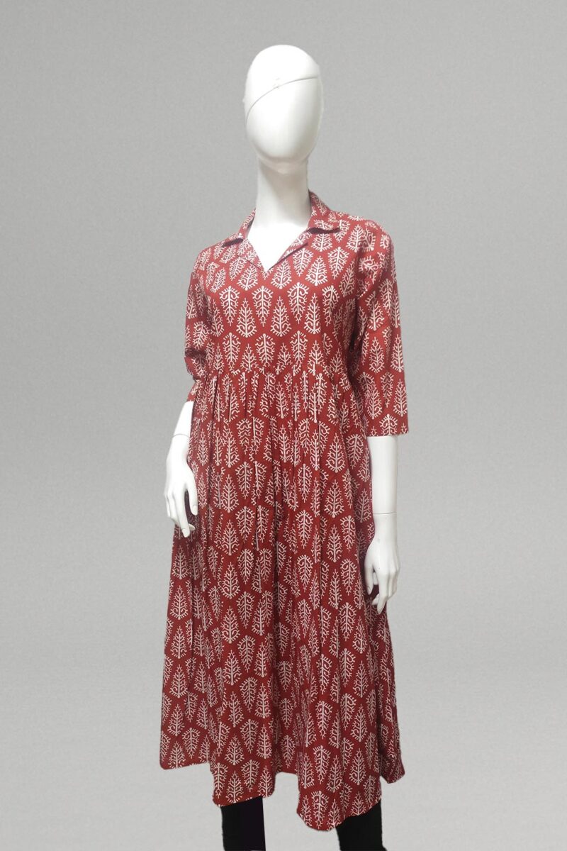 Rust Red Printed Cotton Dress - Image 2