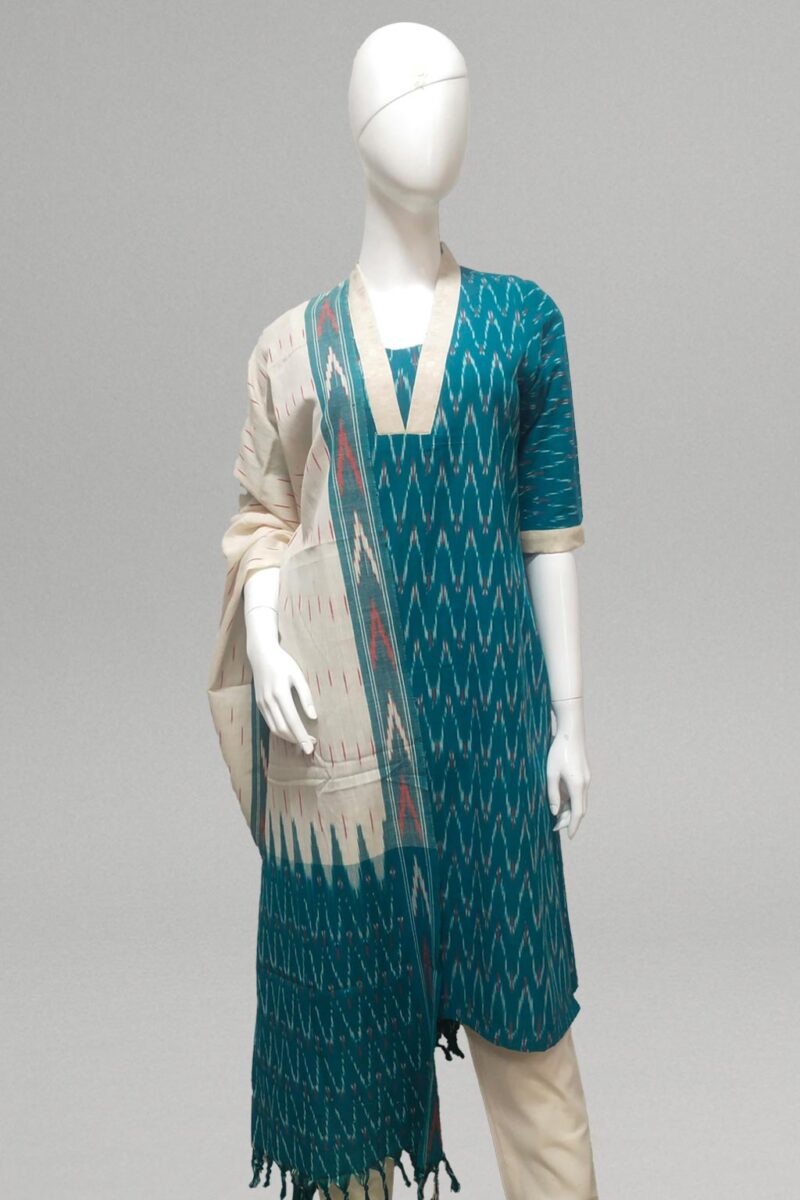 Teal Ikat Kurti with Dupatta - Image 2